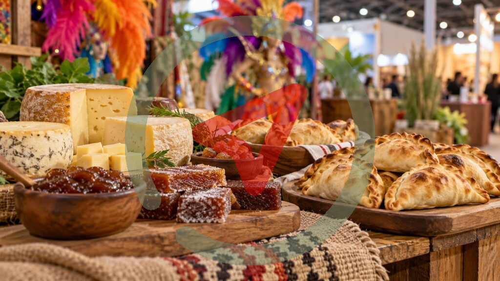 Sabores regionales y carnaval en una escena conceptual. Imagen ilustrativa generada con IA.