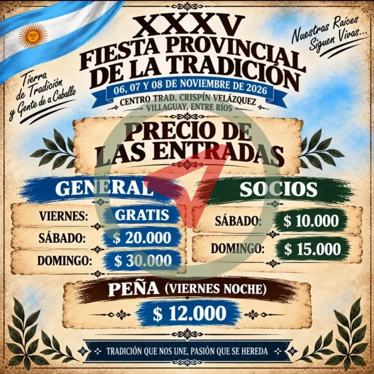 Villaguay celebra la 35.ª Fiesta Provincial de la Tradición del 6 al 8 de noviembre