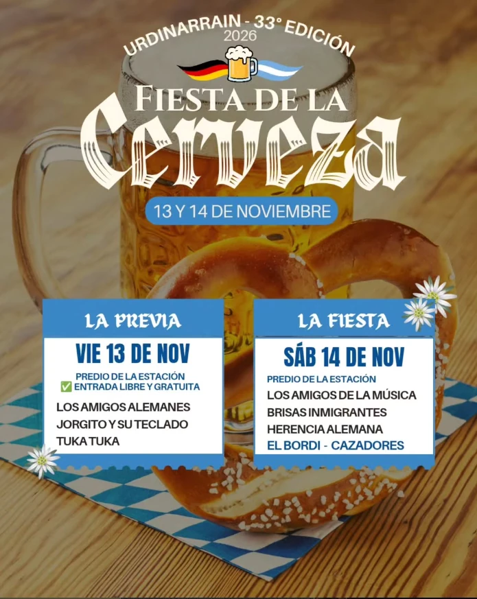 Urdinarrain: 33ª Fiesta Regional de la Cerveza con dos jornadas de música y tradición